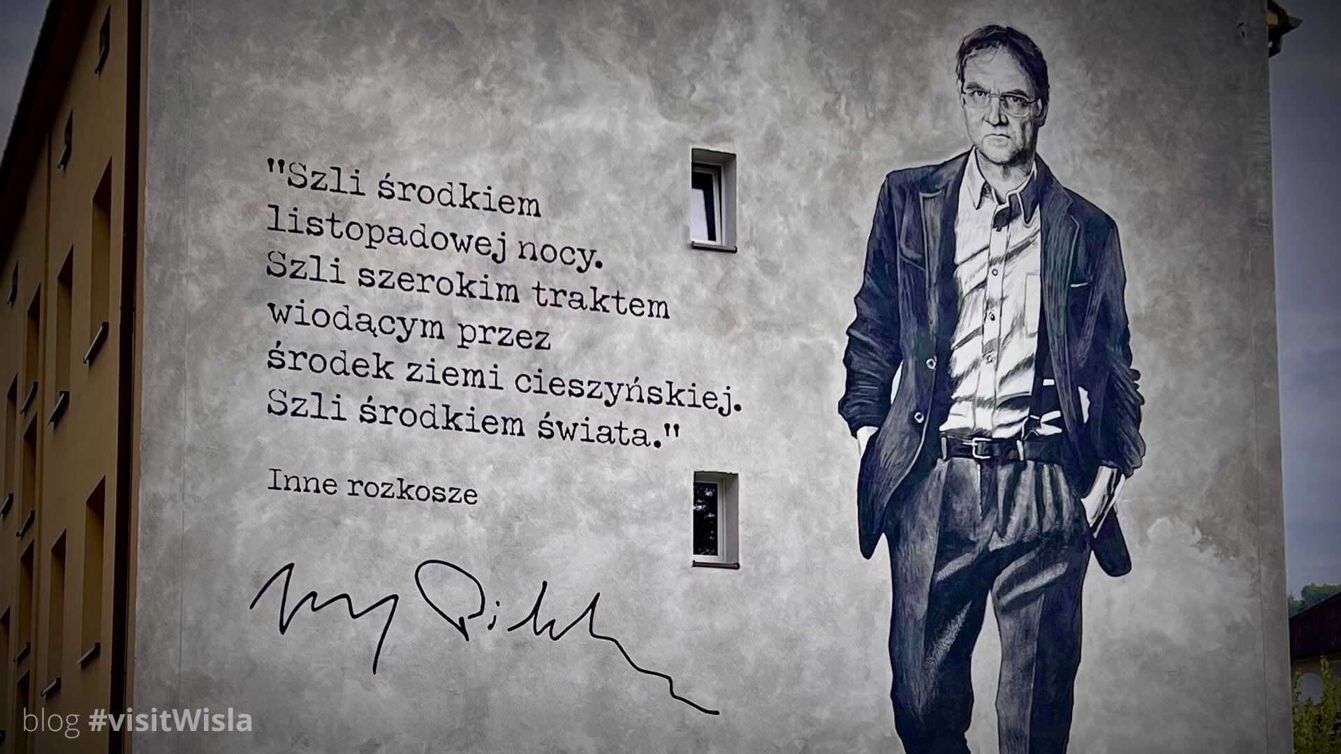 Jerzy Pilch i jego mural w Wiśle